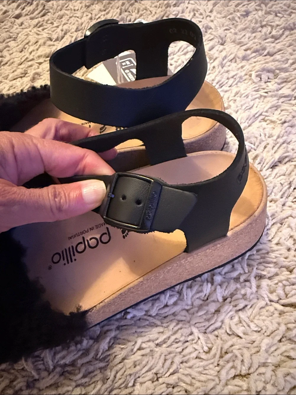 Papillio Birkenstock Glenda black Sherpa sandal size 7 38 EU